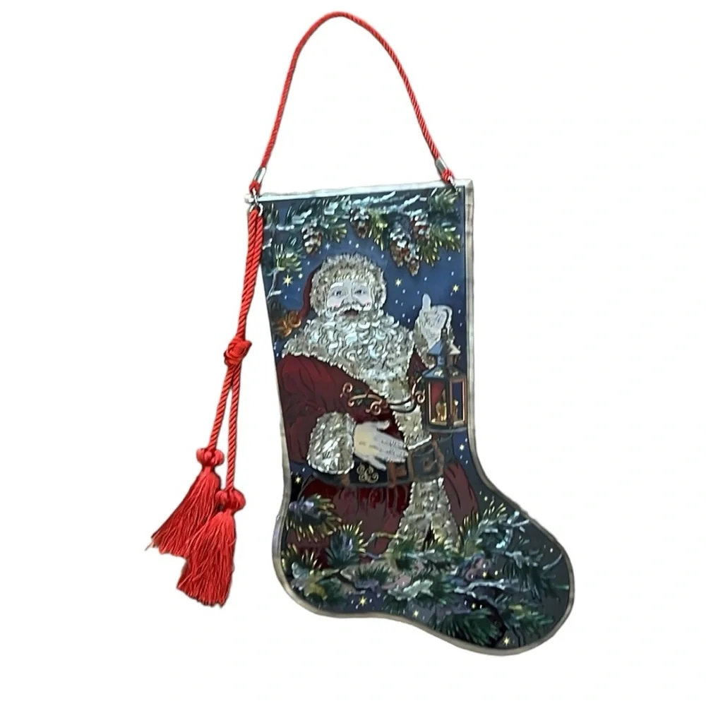 Amia Large Stained Glass Sun Catcher Christmas Santa Stocking Holiday Decor